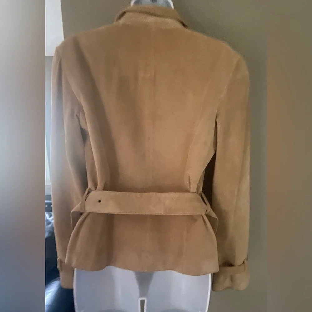 Moda International Vintage Tan Suede Belted Jacket fully lined - Picture 3 of 9